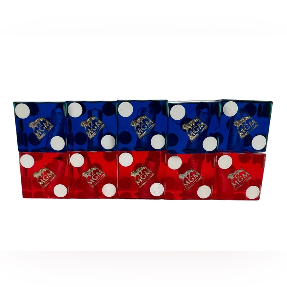 MGM Casino Dice Lot Of 10 Red Blue Cancelled Drilled Translucent Number Vintage